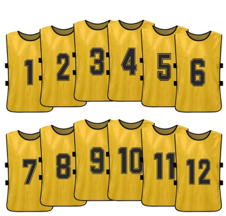 Team Practice Scrimmage Vests Sport Pinnies Training Bibs Numbered (1-12) with Open Sides